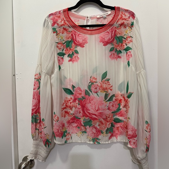 Jealous Tomato Tops - Jealous Tomato Pink and White Floral Blouse Sz L